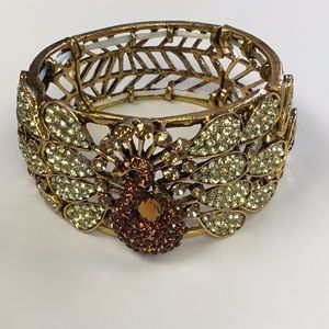 Peacock Rhinestone Cuff Bracelet Gold tone